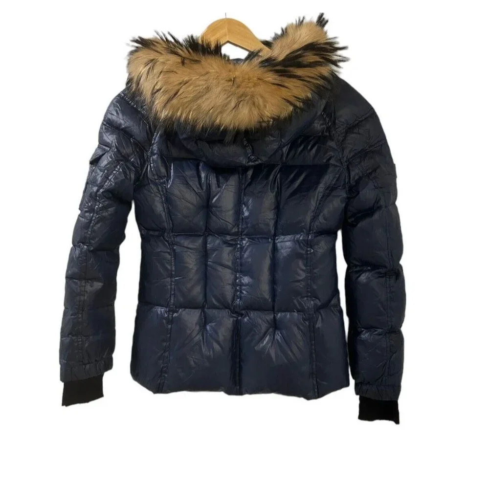 SAM Womens Down Puffer Jacket Black Raccoon Fur Trimmed Size XXS MSRP 450 - Picture 13 of 13